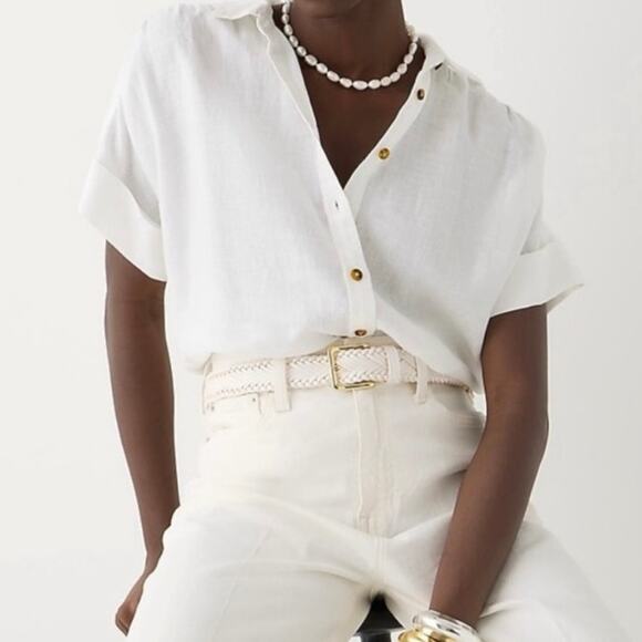 J. Crew Baird McNutt Irish Linen Short Sleeved Relaxed Fit Button Down Top - Picture 1 of 10